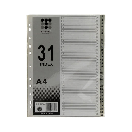 Plastic Grey Index Dividers with Tabs Numbers 31: 1 - HI TEKNO