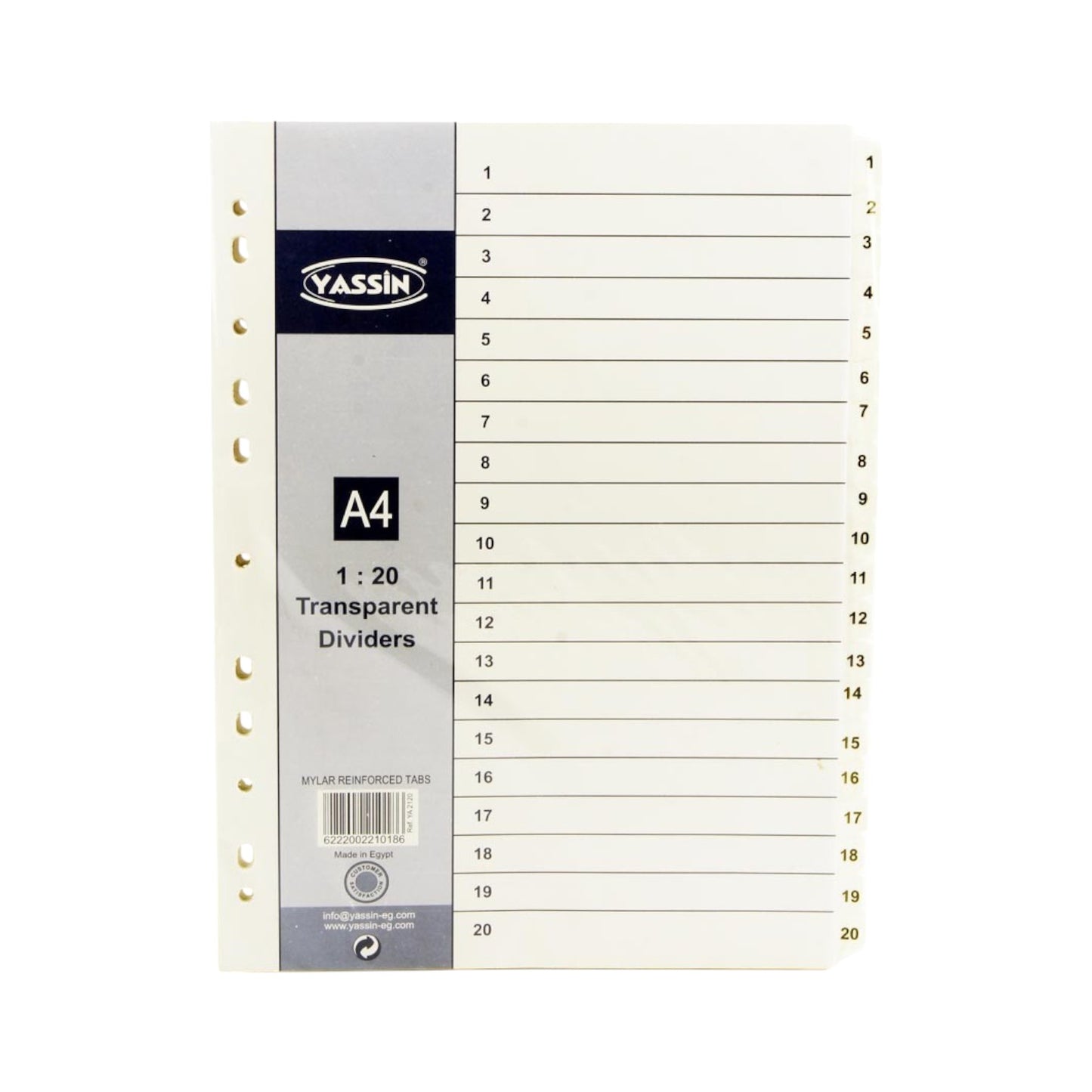 Transparent Plastic Index Dividers Numbers 1:20 - Yassin