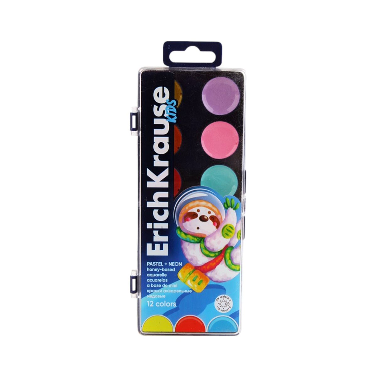 Erich Krause Plastic Watercolor Paint Set – 12 Pastel & Neon Colors + Brush