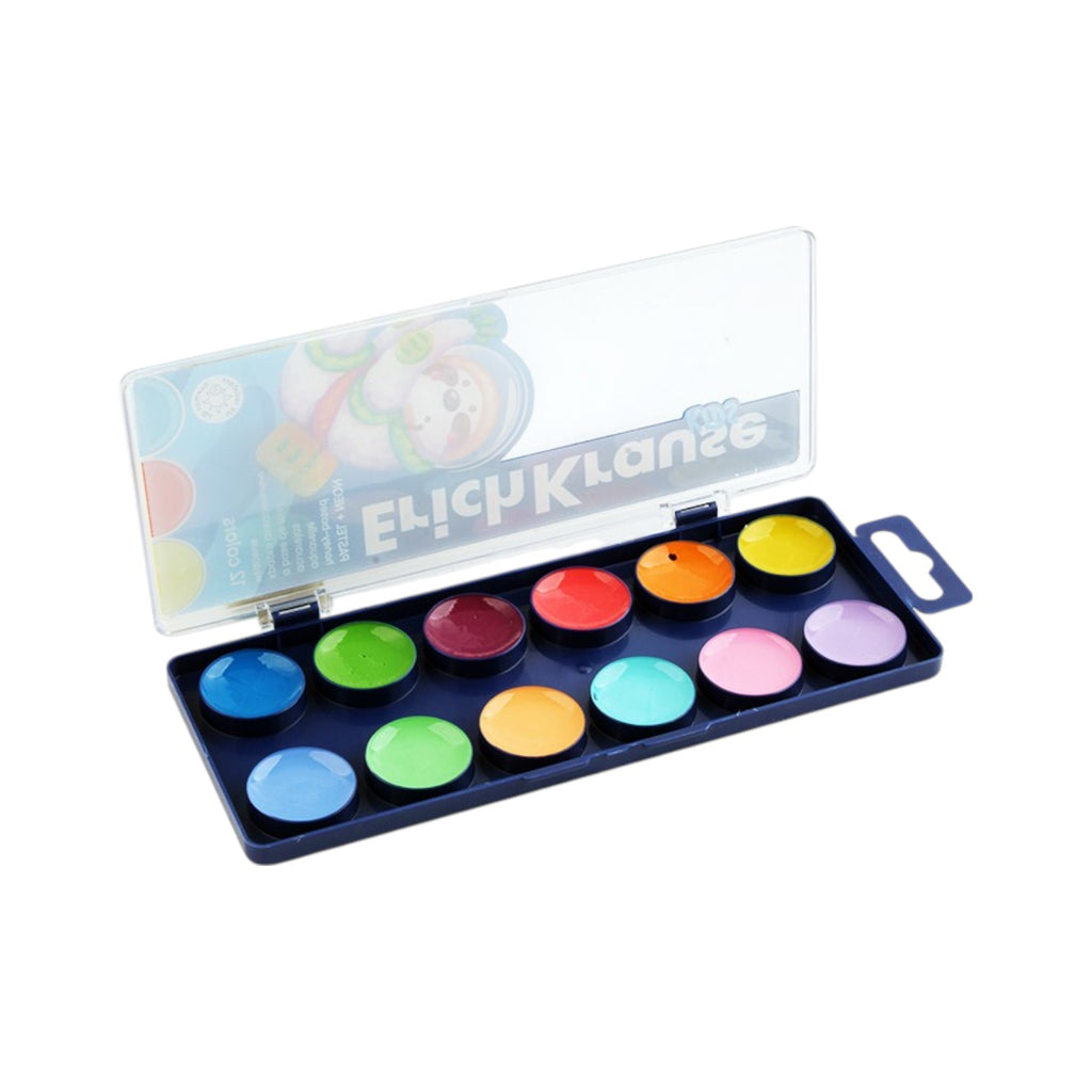 Erich Krause Plastic Watercolor Paint Set – 12 Pastel & Neon Colors + Brush