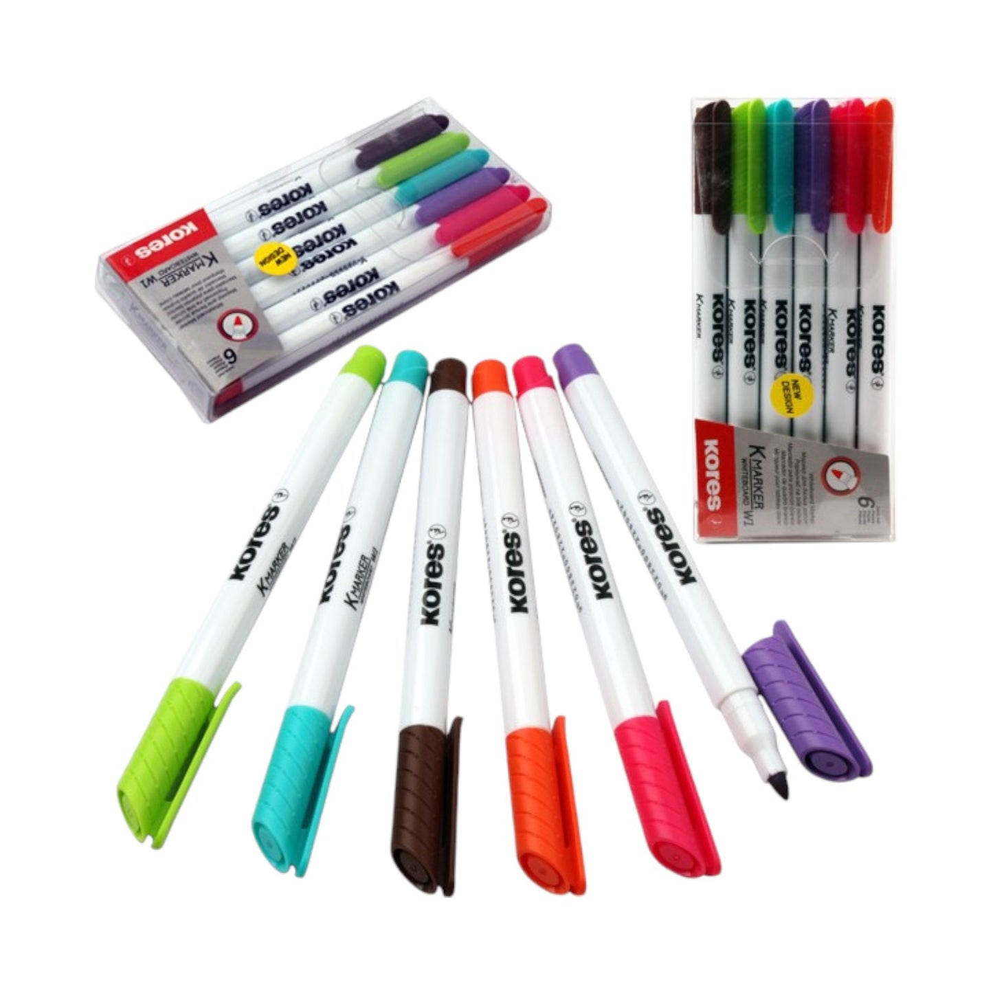 Kores Whiteboard marker set, thin-tipped, 6 colors,  model 22846