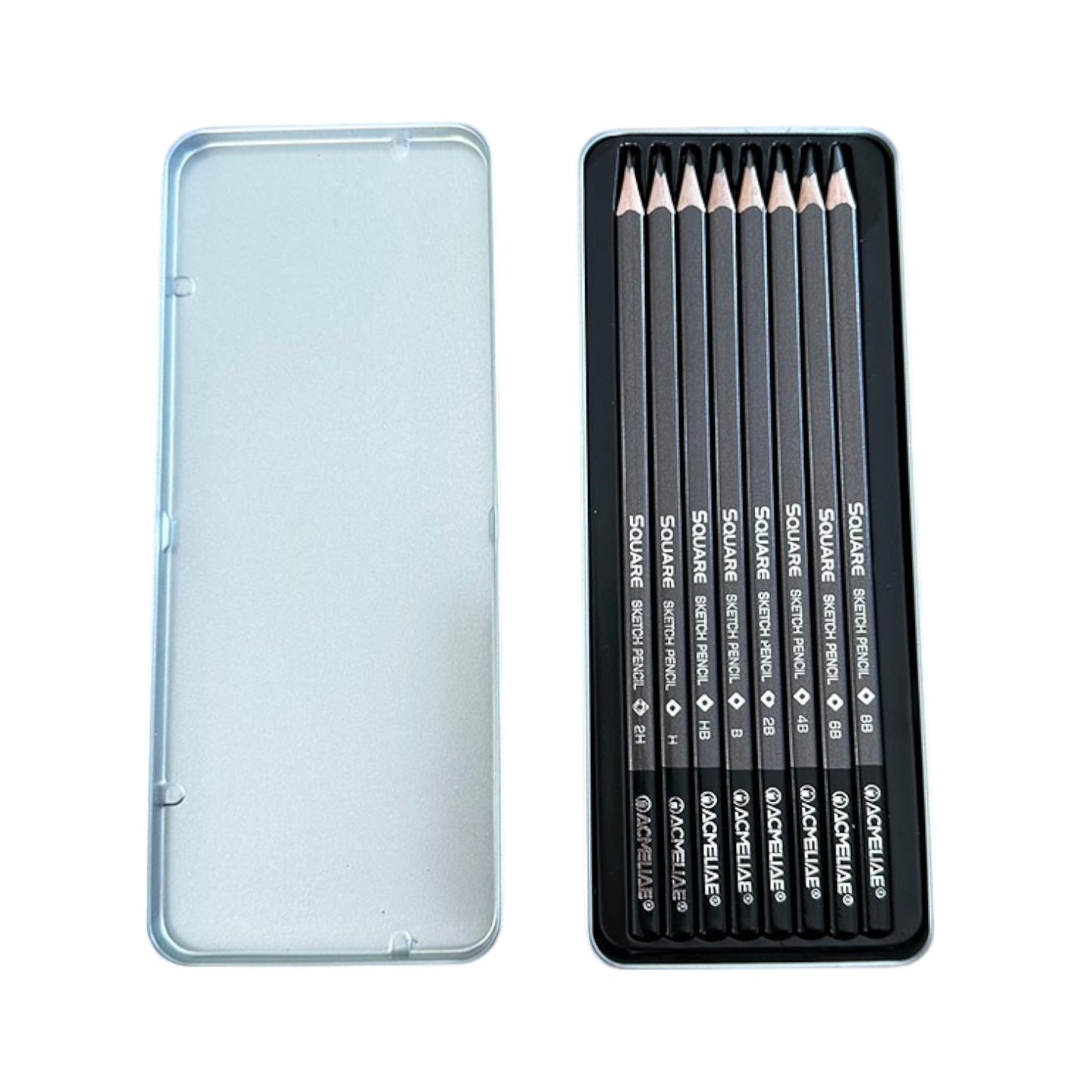 Acmeliae Hexagonal Pencil Set – 8 Pencils – Tin Box – Grades 2H to 8B – Model 43003