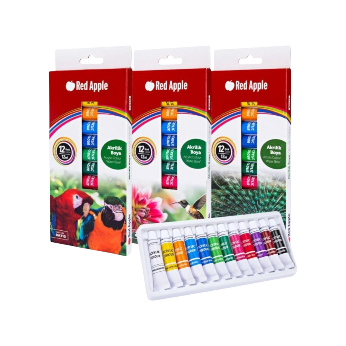 Elite Stationery House Red Apple acrylic paint set with 12 vibrant 12ml tubes for canvas, wood, and paper projects.