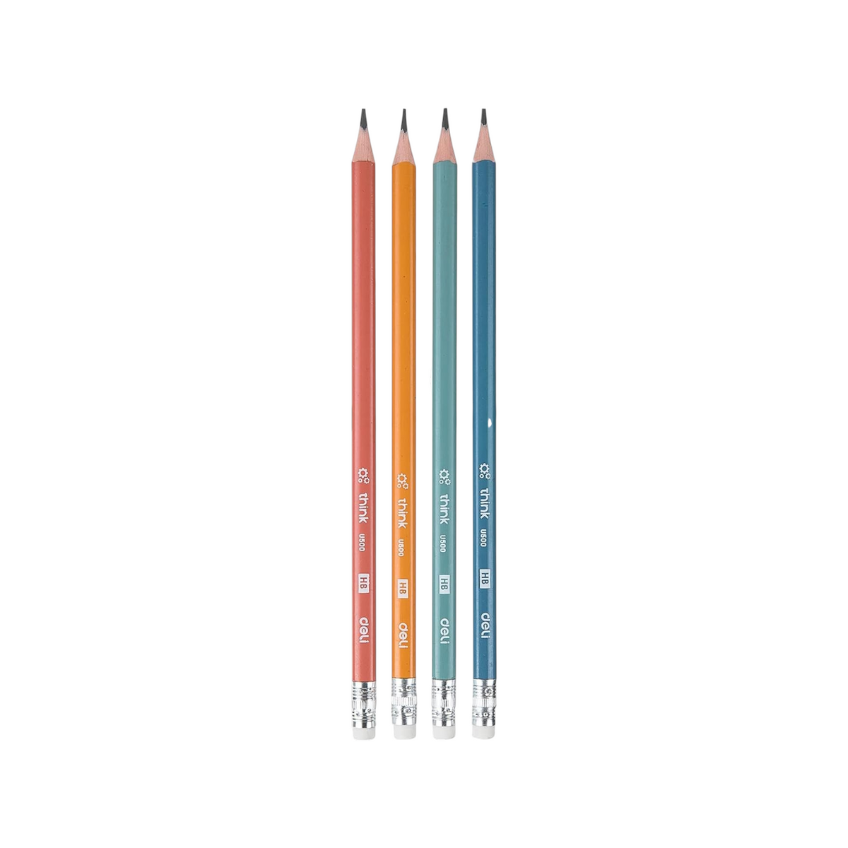 Deli U500 Think Plastic HB Graphite Pencil Eraser Tipped Pack of 12 pencils - Multicolor