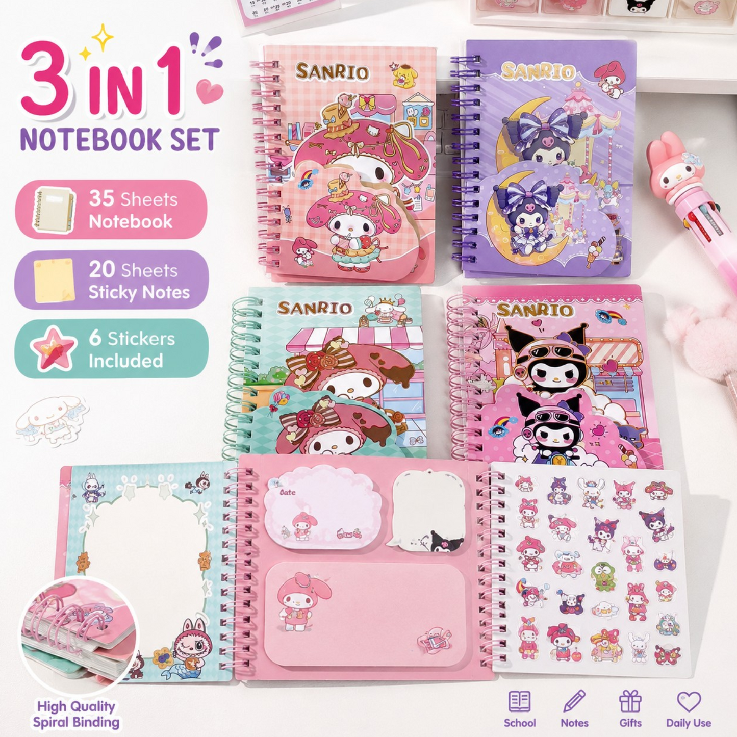 3-in-1 Cute Notebook Set!