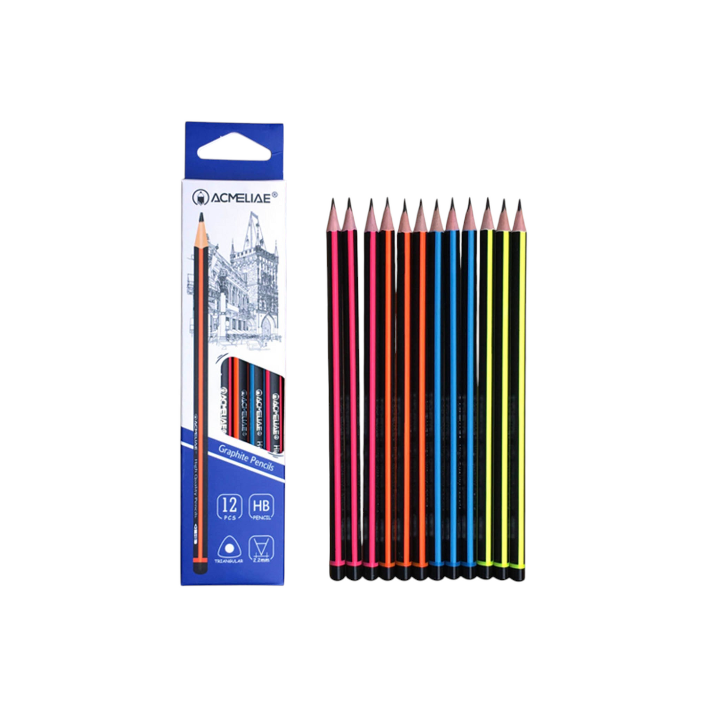 HB Pencil with Eraser, Black in Neon Color - Acmeliae