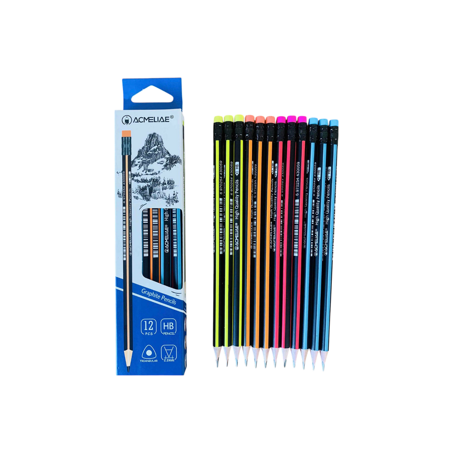 HB Pencil with Eraser, Black in Neon Color - Acmeliae