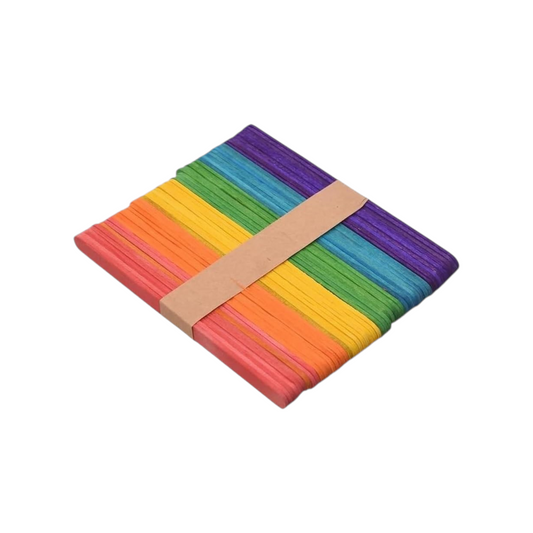 Wide wooden sticks in assorted colors 2 mm thick, pack of 50 pieces