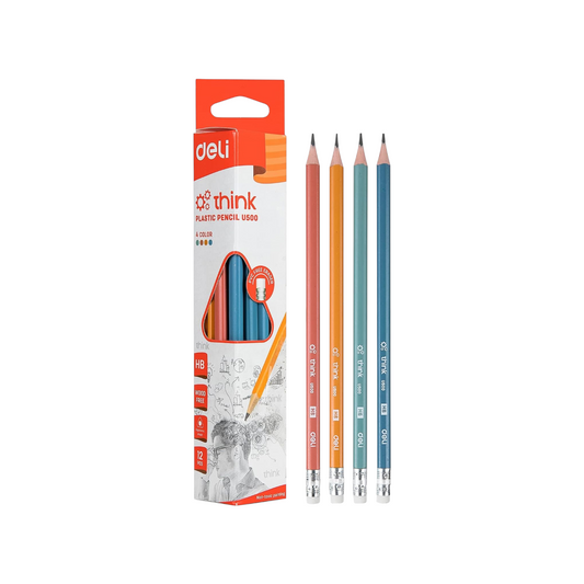 Deli U500 Think Plastic HB Graphite Pencil Eraser Tipped Pack of 12 pencils - Multicolor
