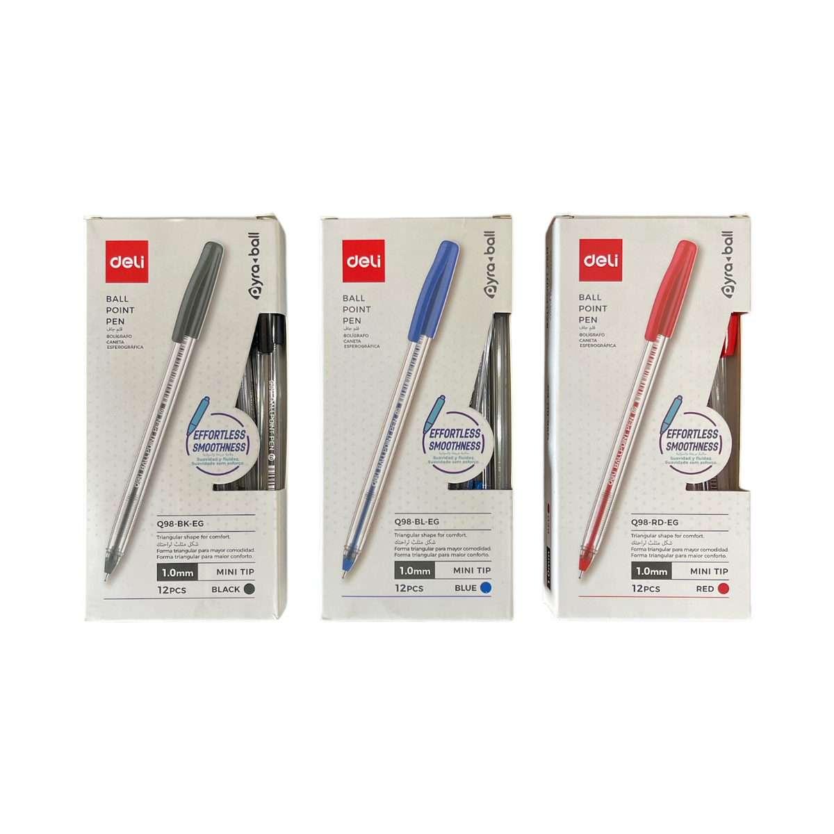 Deli Q98 Ballpoint Pen Set, 1.0mm Mini Tip, 12 Pieces