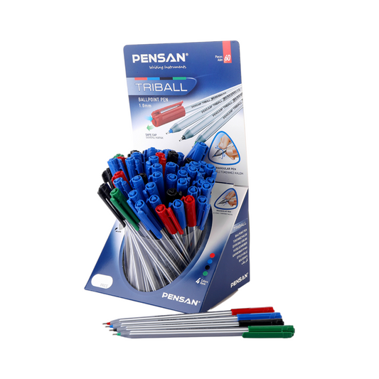 Pensan Ballpoint Pen – Triball 1003, 1.0 mm, Stand of 60 pens, 4 colors