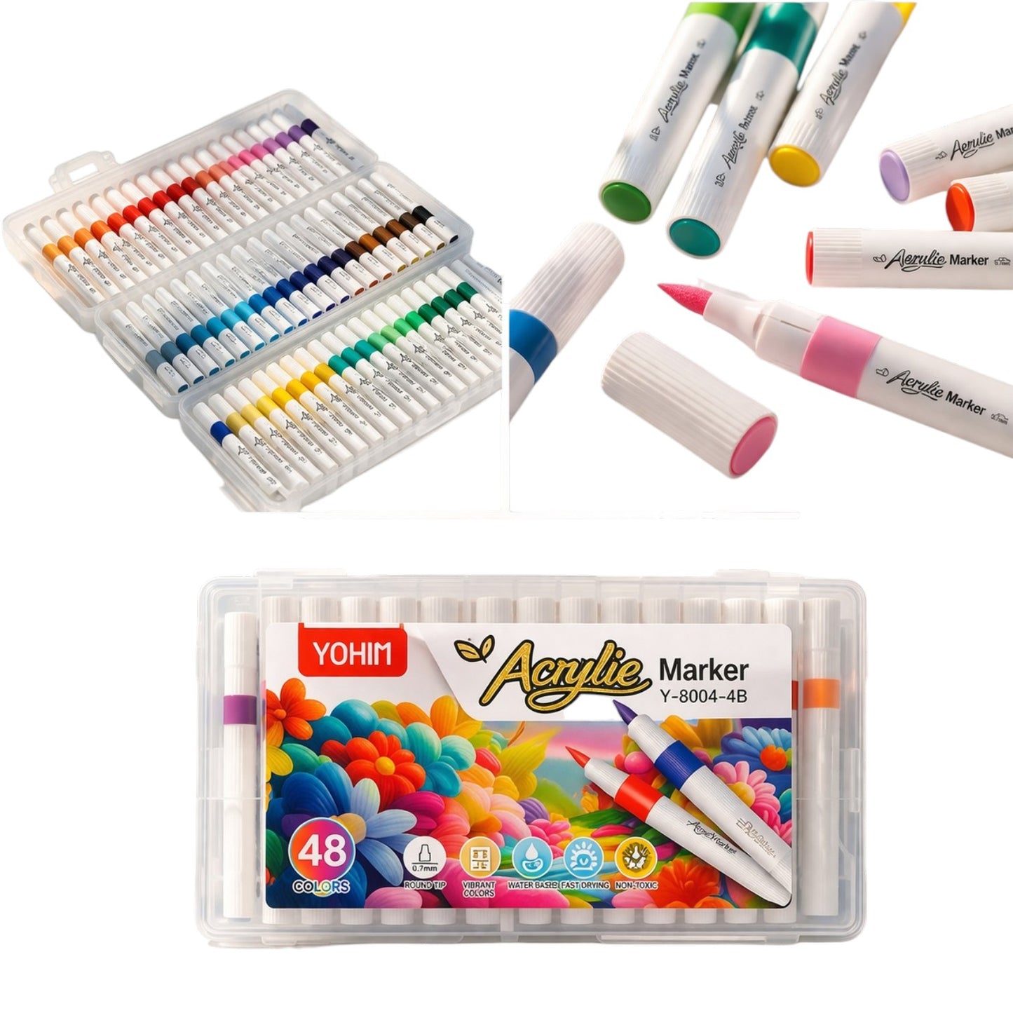 48 Colors Acrylic Paint Pens Markers, Dual Tip - Medium Tip and Brush Tip