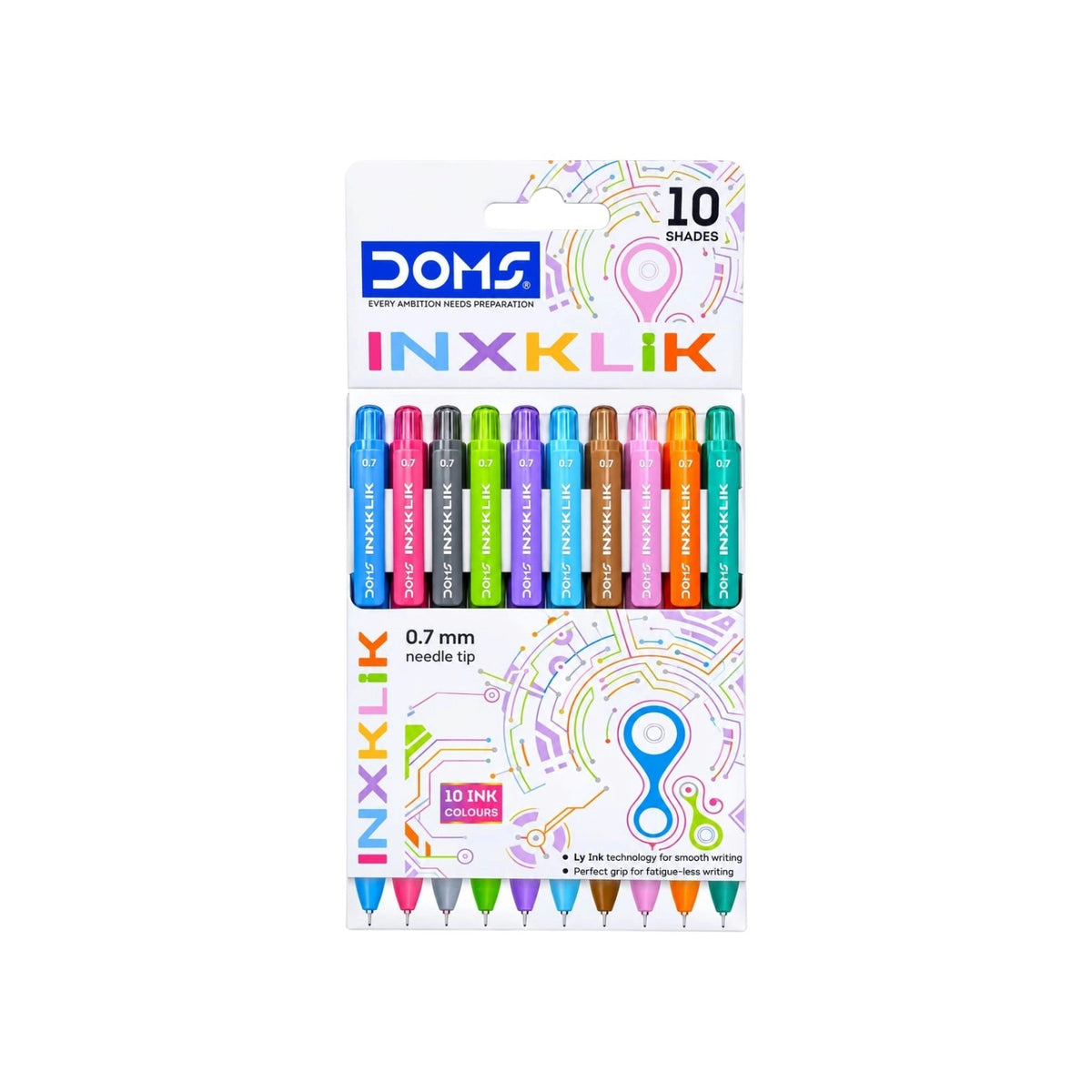 Doms Inxklik 10 Colors Gel Pens – 0.7mm Needle Tip