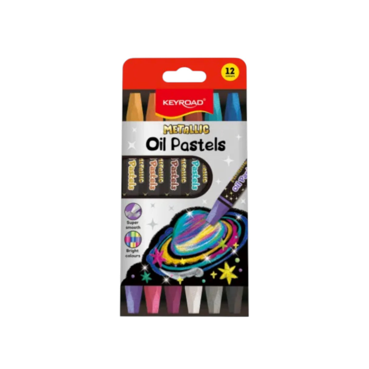 Keyroad Metallic Oil Pastel Set, 12 Colors, Hexagonal Shape, Model KR973158