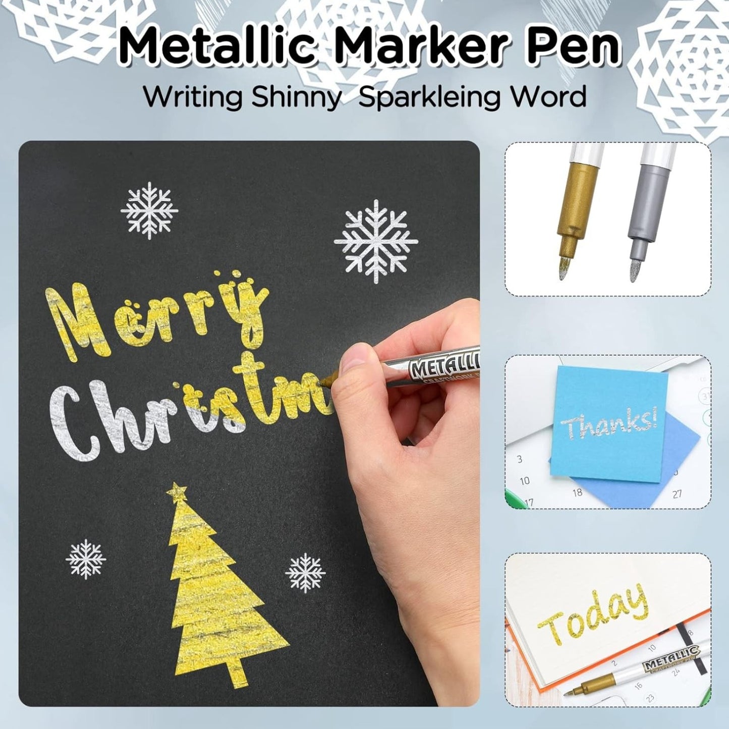 Gold & Silver Ink Metallic Marker Pens, Shiny Highlight Pens