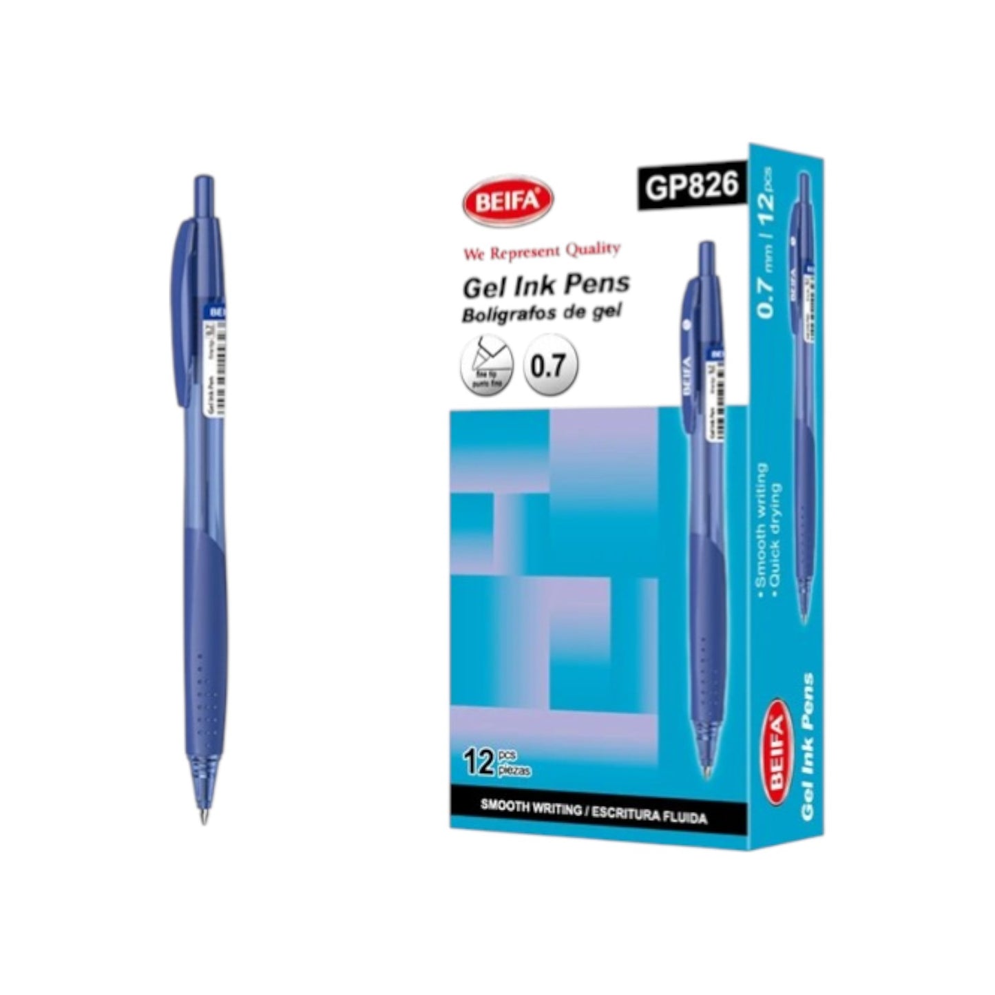 Beifa Quick-Drying Blue Gel Pen 0.7 mm with Spring – Model GP826