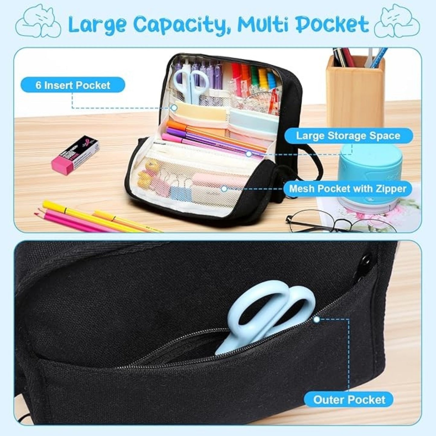 Large Pencil Case Organizer Pencil Case Aesthetic with 11 Zones