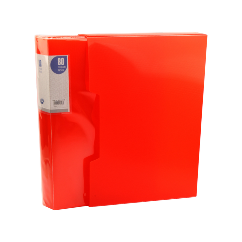 Elite Stationery House Simba A4 display book with 80 reinforced plastic pockets and a bright red cover