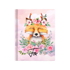 Elite Stationery House A5 notebook featuring a cute fox illustration with floral crown on a soft pink background