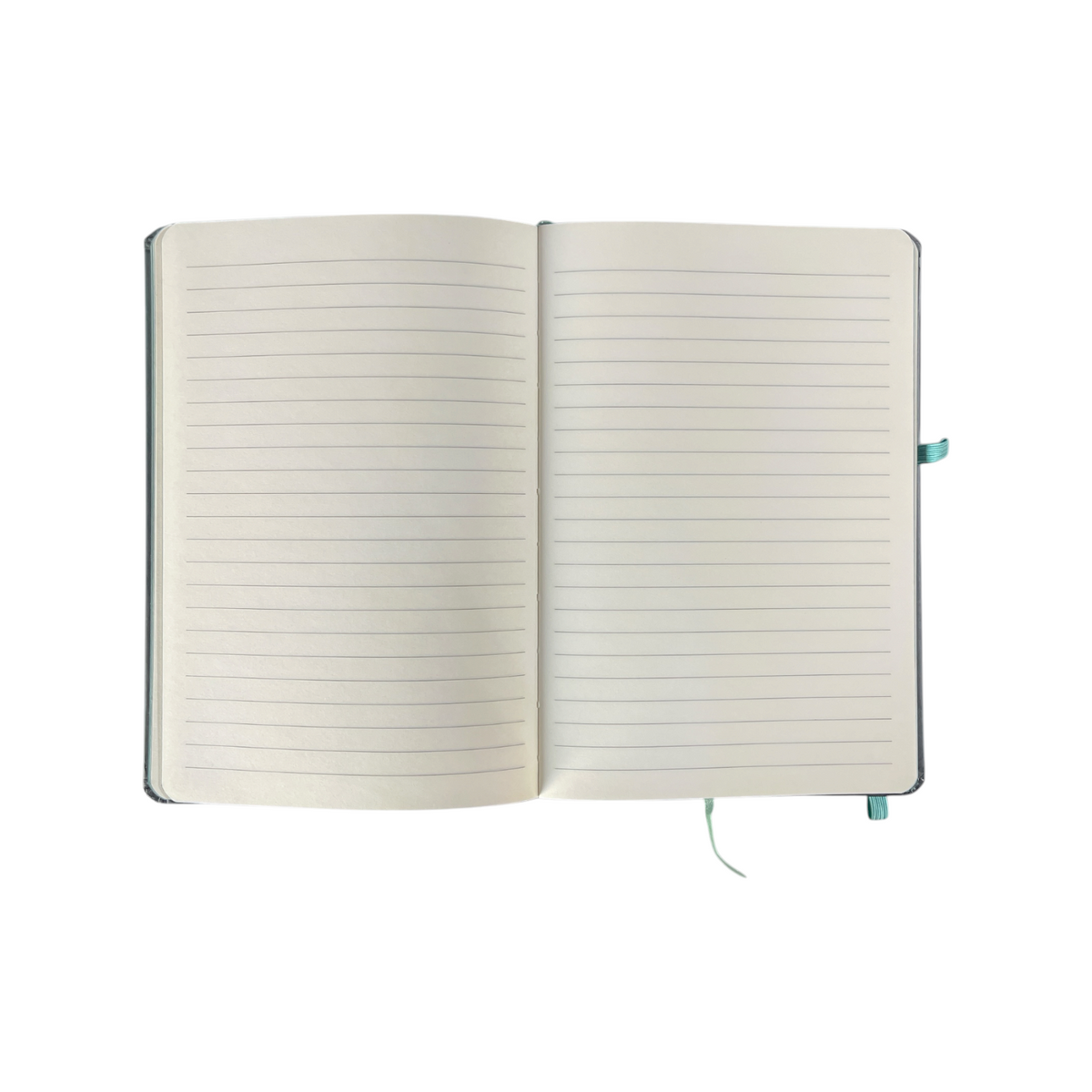 Elite Stationery House Simba A5 hard cover notebook opened to show ruled cream pages and an elastic closure band.