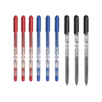 Elite Stationery House Beifa 0.7mm semi-gel pens in red, blue, and black ink with clear barrels and matching caps