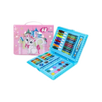 Elite Stationery House 68-piece kids art set with markers, crayons, and watercolors in a pink cat-themed carry case