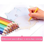 Elite Stationery House 68-piece art set featuring a hand using a yellow colored pencil to shade a cartoon drawing