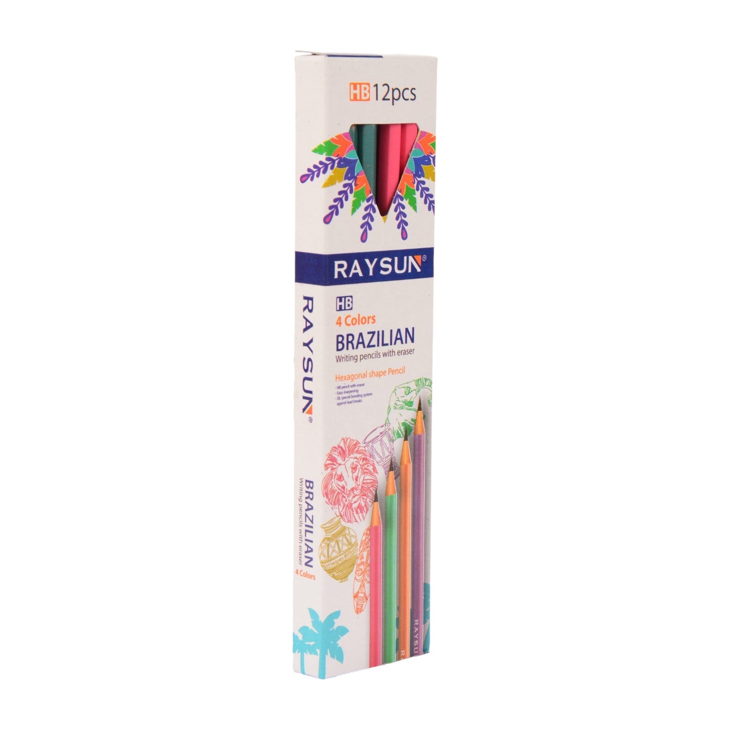 Raysun – Brazilian– HB – Pack Of 12 Pencils With Eraser ( 4 Color )