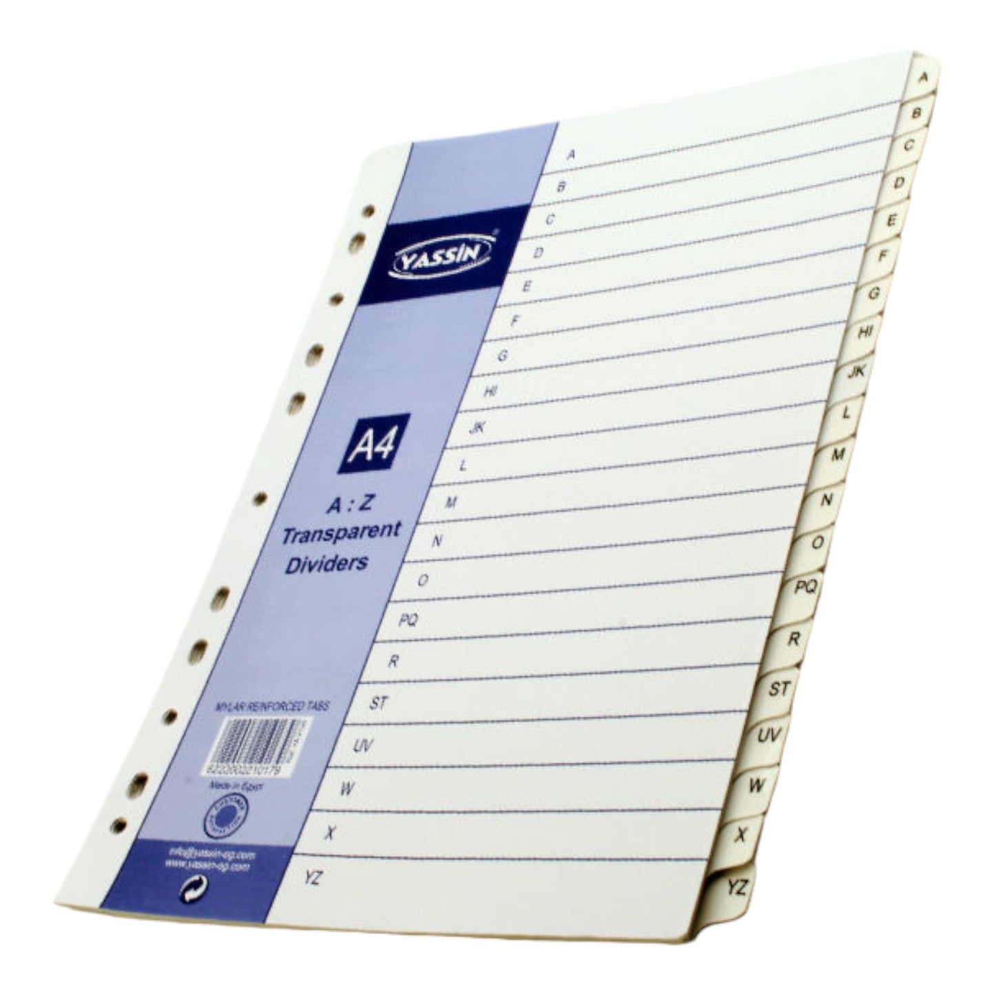 Yassin 2126 Plastic File Dividers A-Z - Clear