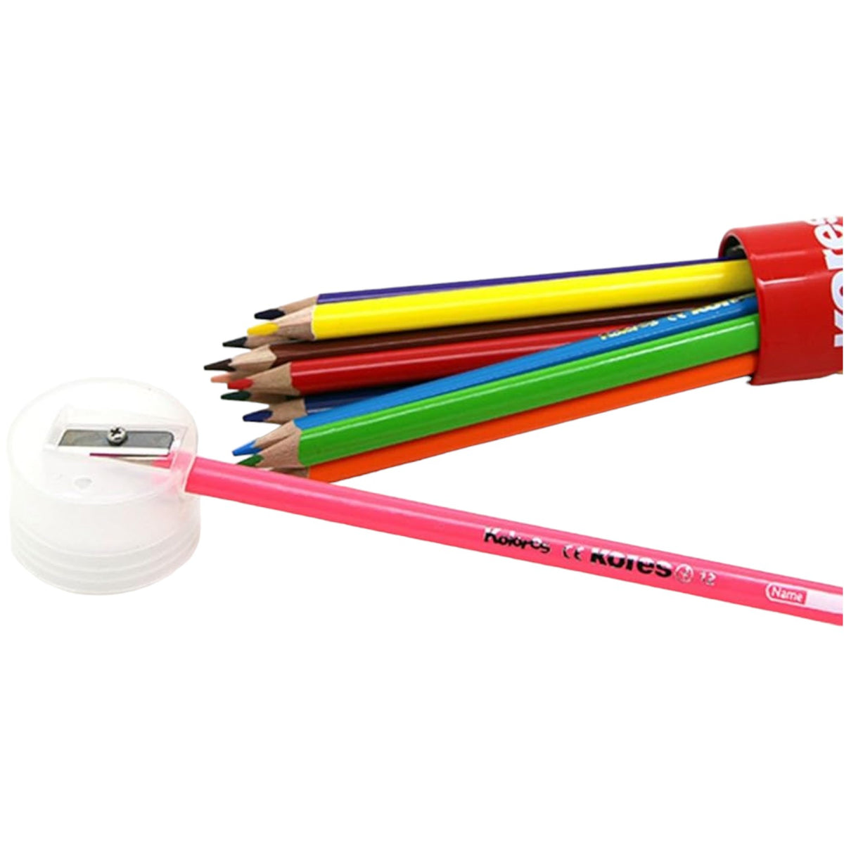 Wooden Pencils 12 Colors Medical Triangle + Round Metal box Kores