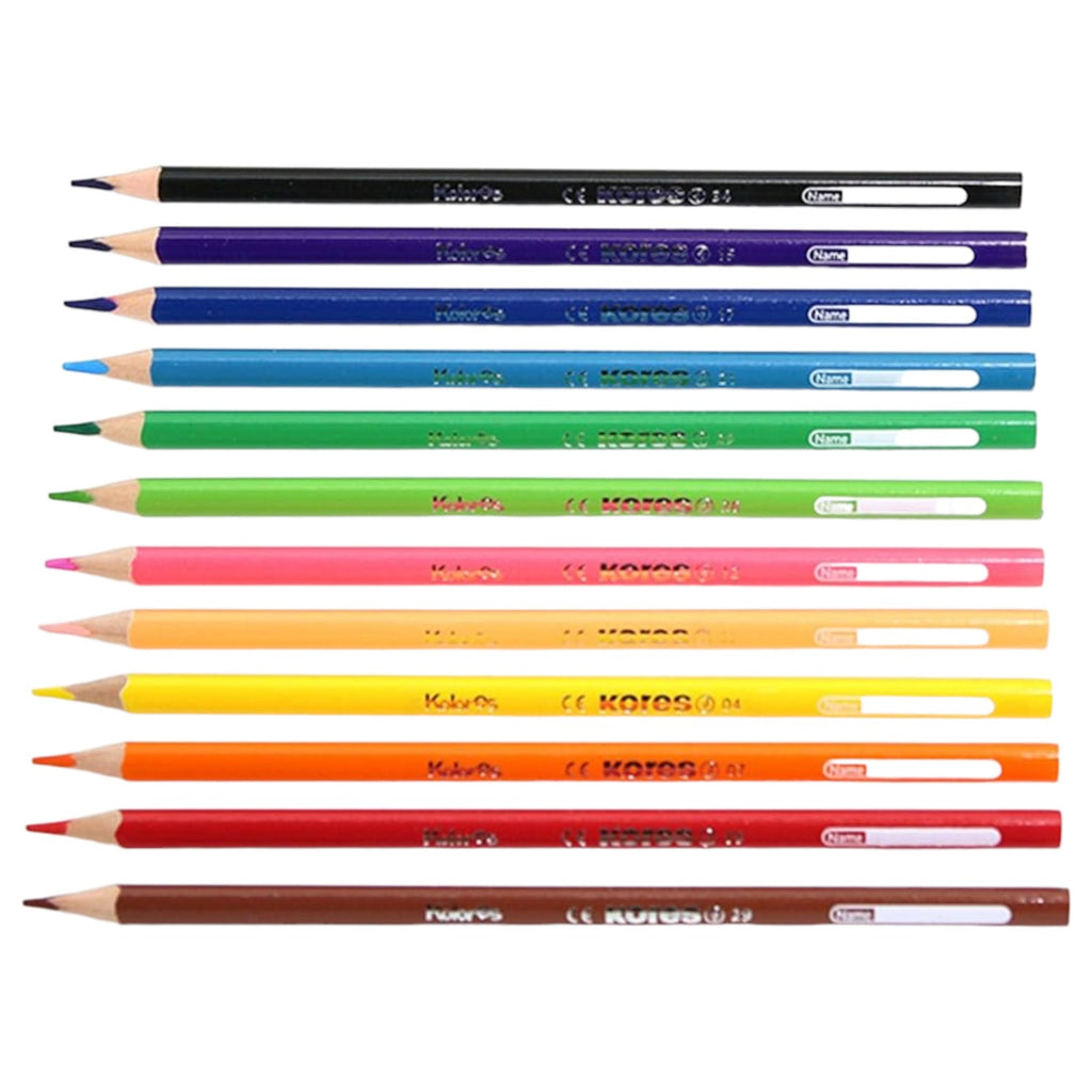 Wooden Pencils 12 Colors Medical Triangle + Round Metal box Kores