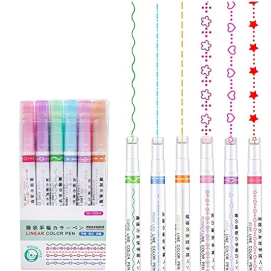Linear Roller Color Pens Highlighters with 6 Different Curve Shapes Designer Roller Curve Highlighter Pens For Study Highlighter Pens