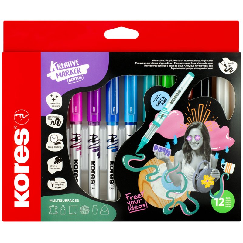 Kores Creative acrylic markers, flexible brush tip, liquid ink