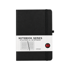 Elite Stationery House A5 black hardcover business notebook with 80 lined sheets and an elastic closure band.