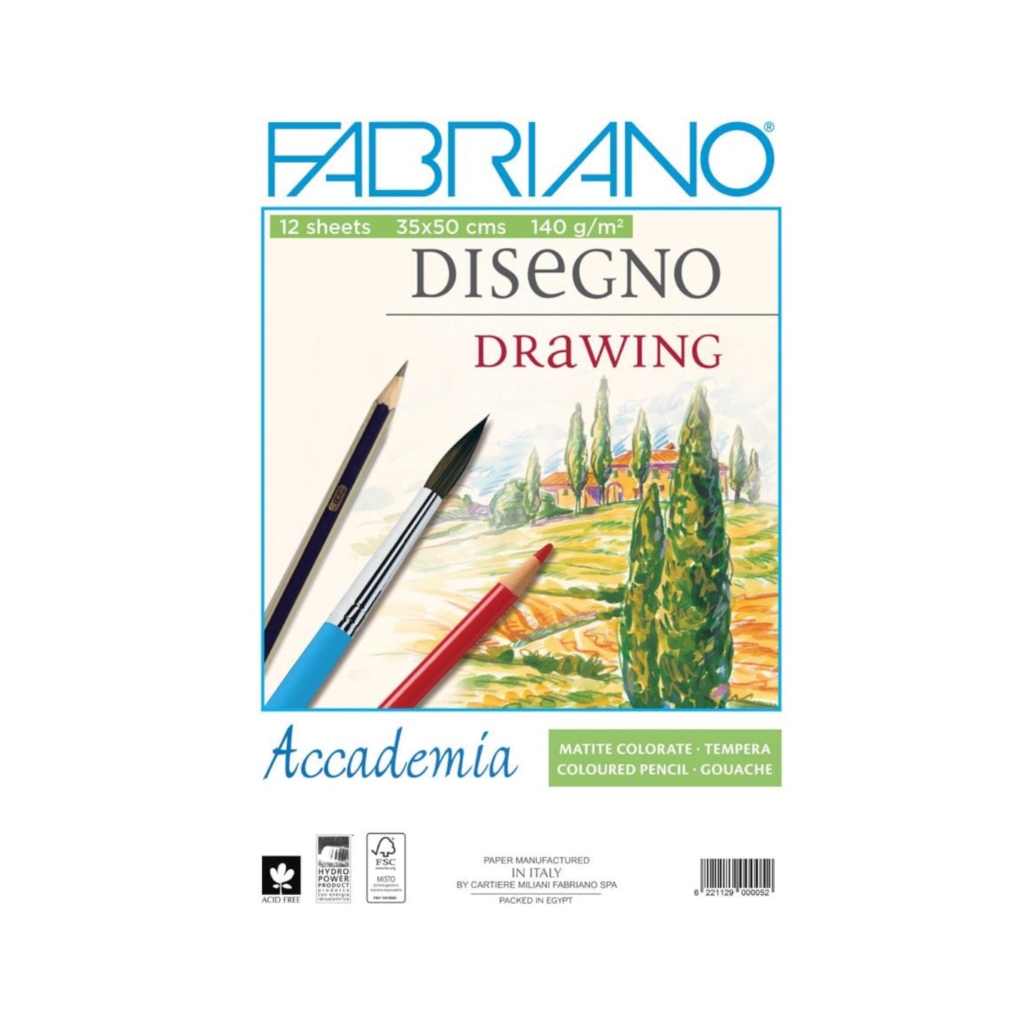 Fabriano Sketchbook, size 25 * 35 cm, 12 sheets, white paper, Assorted colors