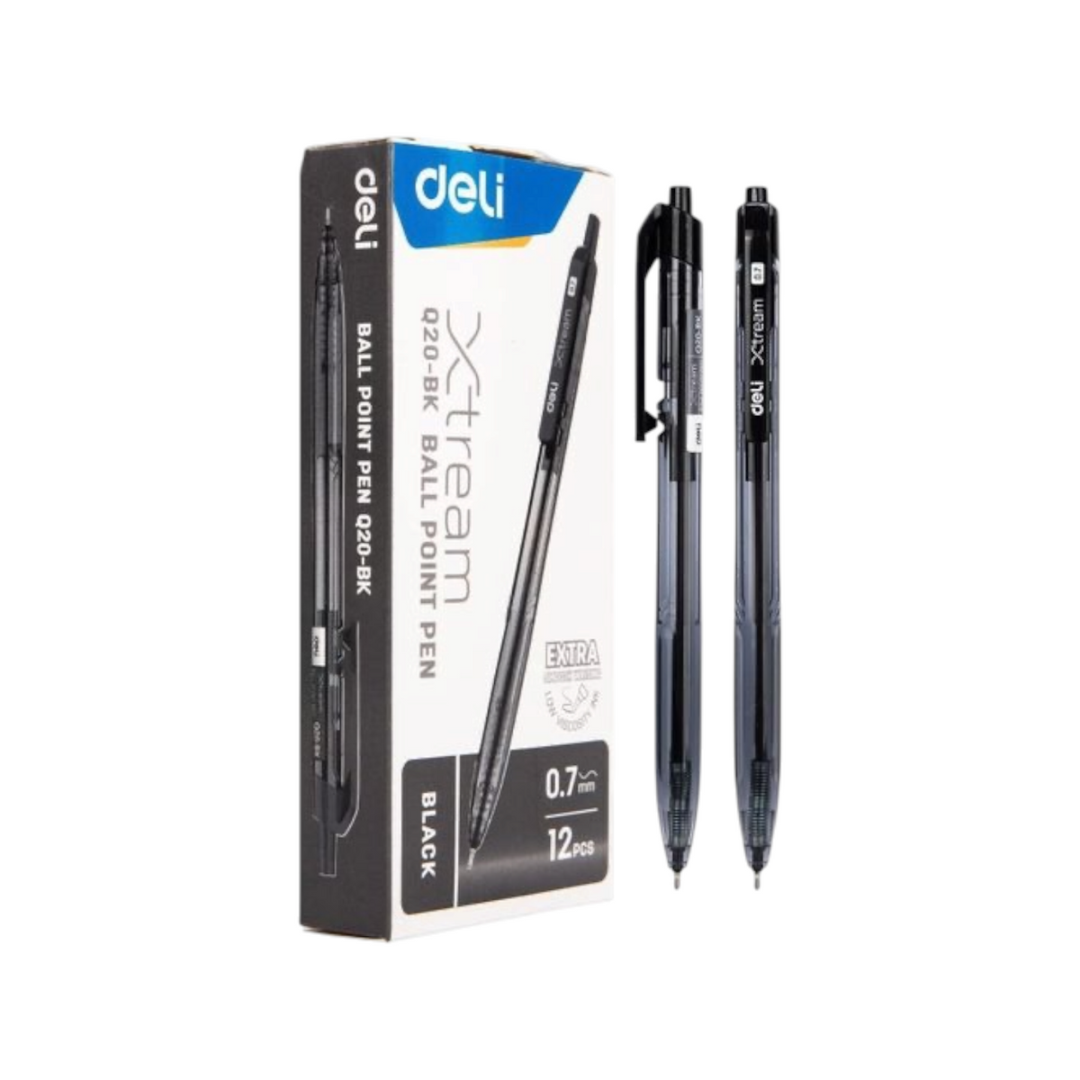 Deli Q20-0.7 mm Tip Ballpoint Pen 12-Pieces, Mulitcolor