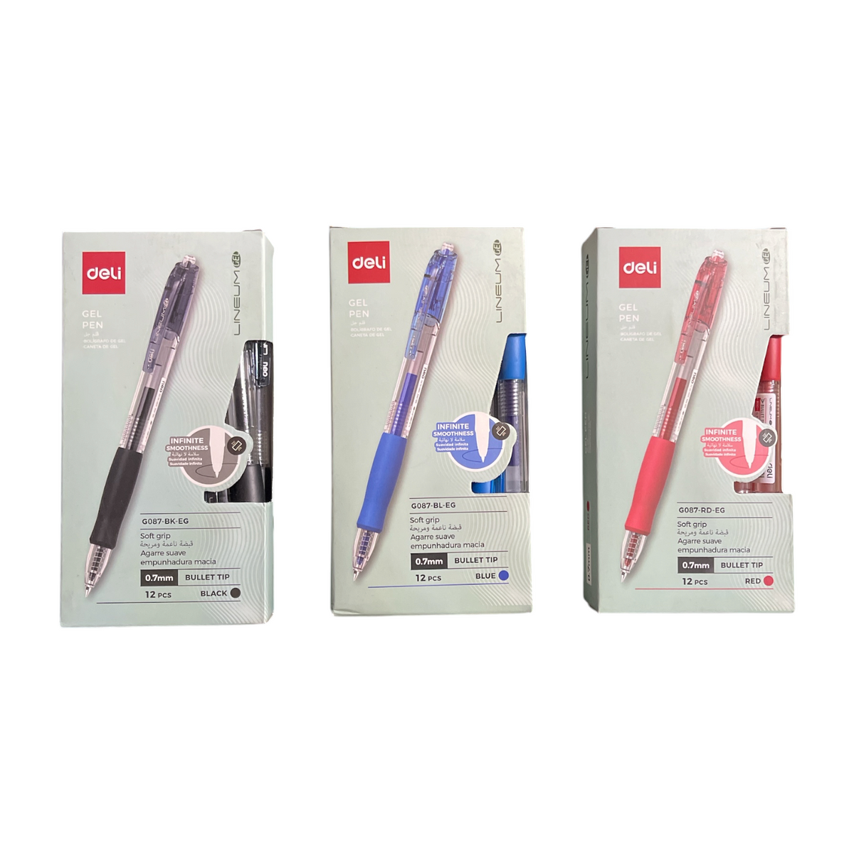 Deli G087-BK Retractable Gel Pen Set, 0.7 mm, 12 Pieces