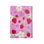 Elite Stationery House A5 spiral notebook with pink strawberry and flower pattern and 150 lined sheets