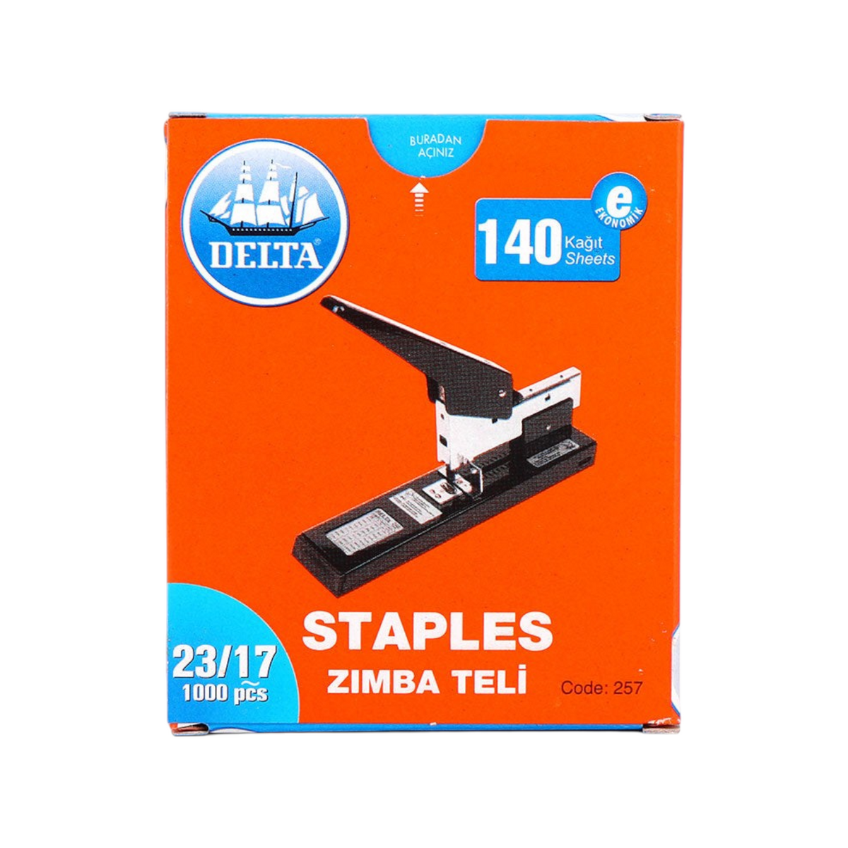 Elite Stationery House Delta 257 silver staples 23/17 for heavy duty stapling of 140 sheets in a 10000 piece box