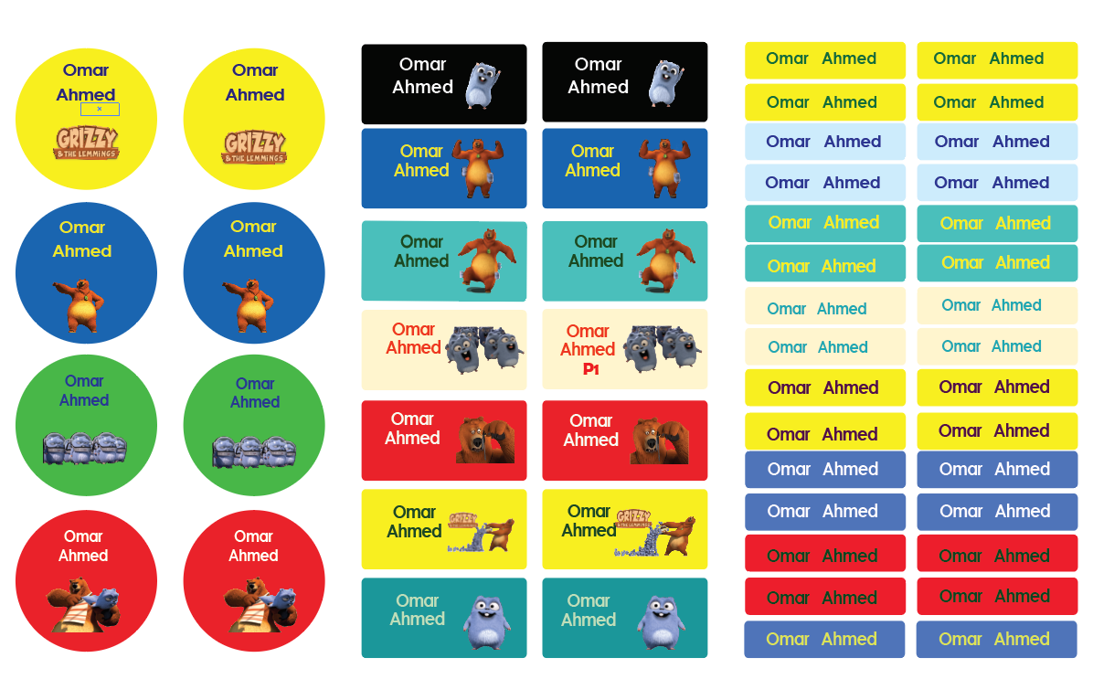 Grizzy and The Lemmings Name Tag Stickers