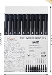Black Fineliner Pens - 8 Set