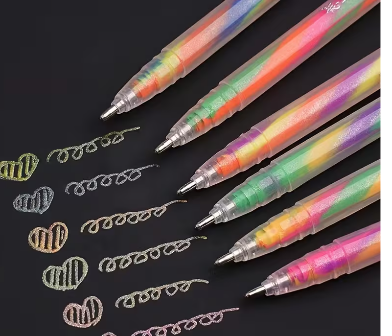 2pcs 1.2mm Colorful Gel Pens - Vibrant Spiral Ink, Glitter and Pastel Effects,