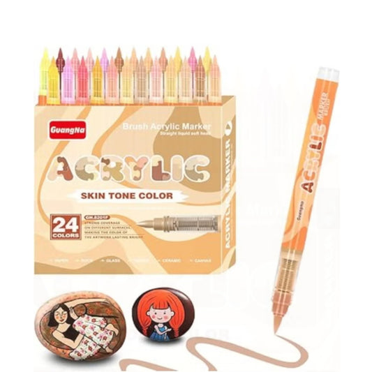 Skin Tone Acrylic Paint Markers, 24 Colors Anime Pro Soft Brush