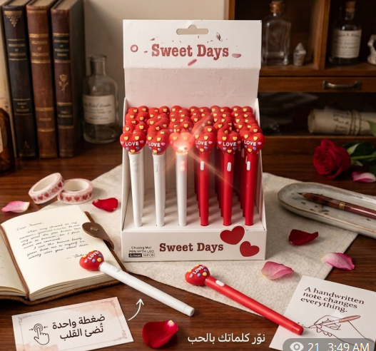 Led Pens Lighted Heart Shaped Ballpoint Pen