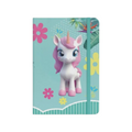 Elite Stationery House A5 hard cover notebook featuring a cute pink unicorn, flowers, and a teal elastic closure.