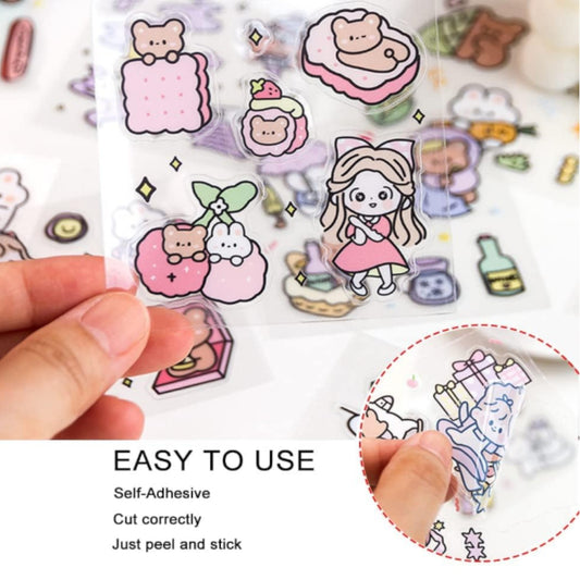 18 Sheets Small Pieces - Cute PET Transparent Cartoon Character Animal Flower Decorative Scrapbook