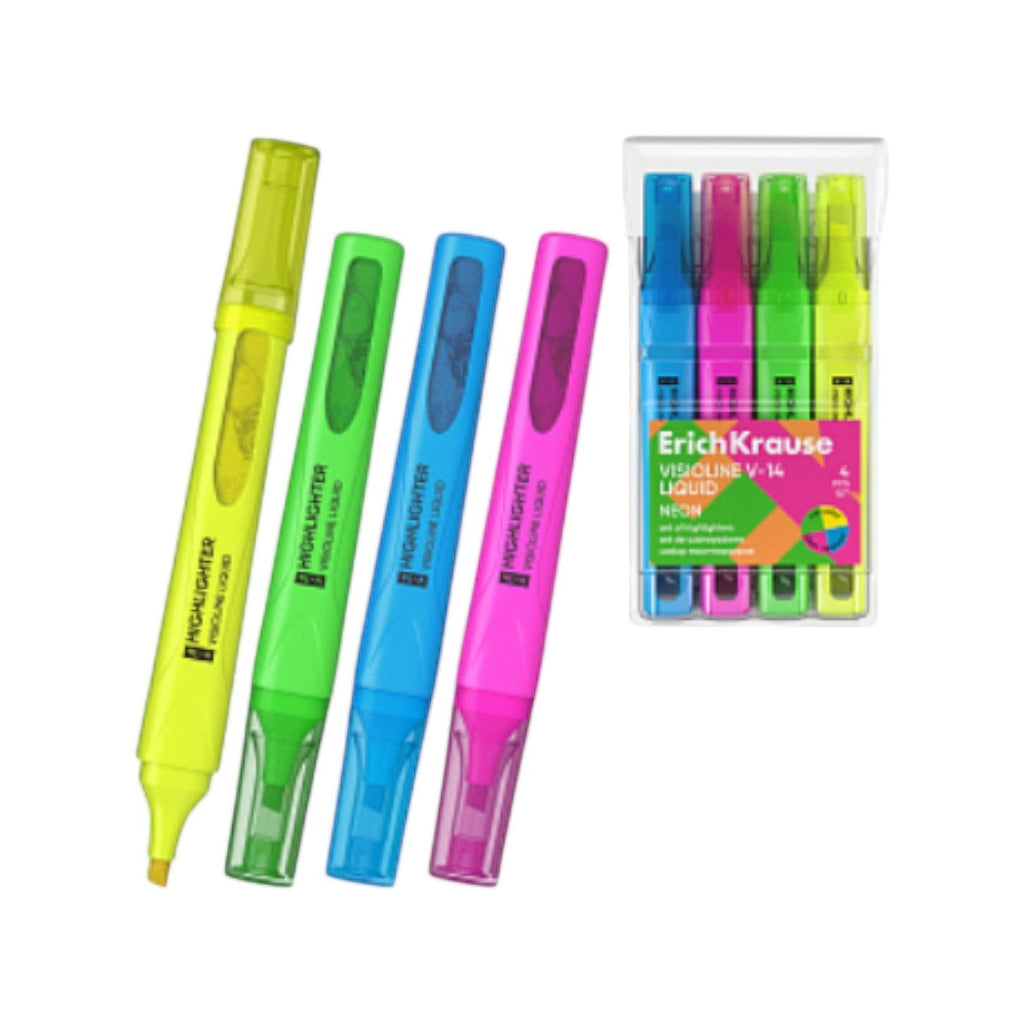 Set of 4 highlighters ErichKrause Liquid Visioline V-14 Neon