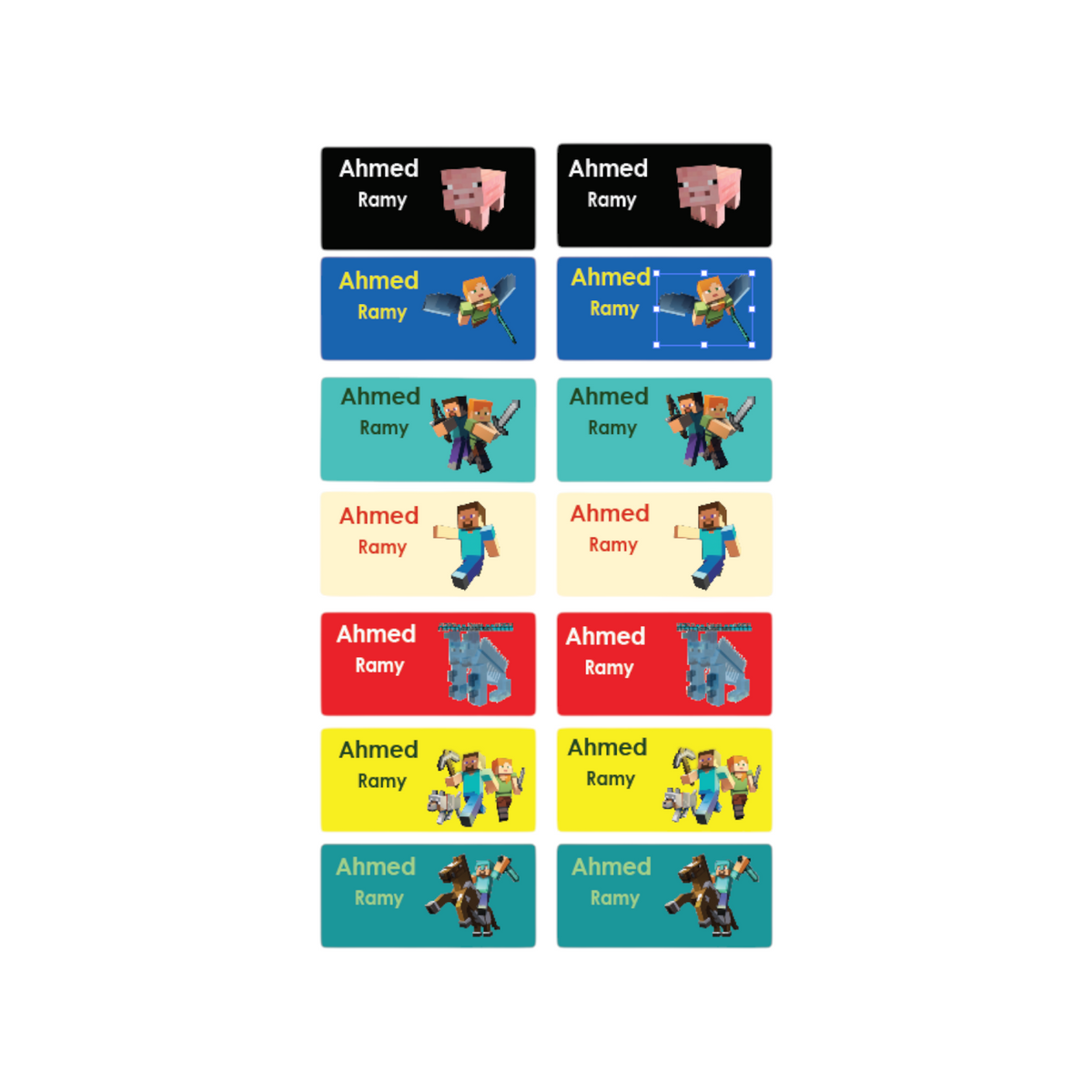 Elite Stationery House waterproof Minecraft-themed name tag stickers for kids school supplies in various colors