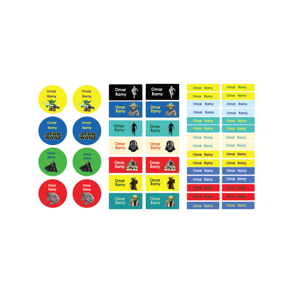 Elite Stationery House Star Wars themed waterproof name tag stickers for kids school supplies in various shapes