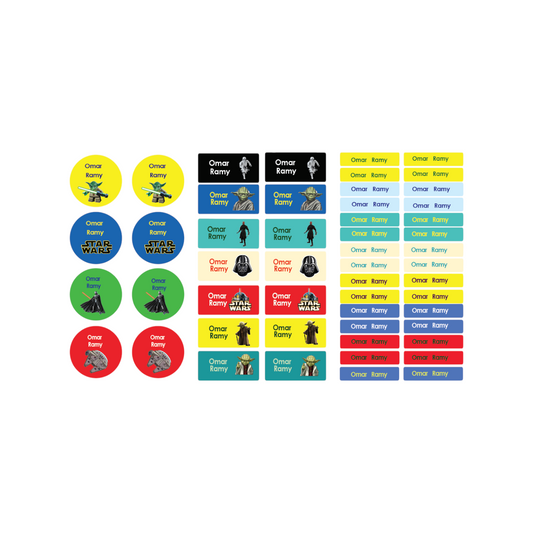 Elite Stationery House Star Wars themed waterproof name tag stickers for kids school supplies in various shapes